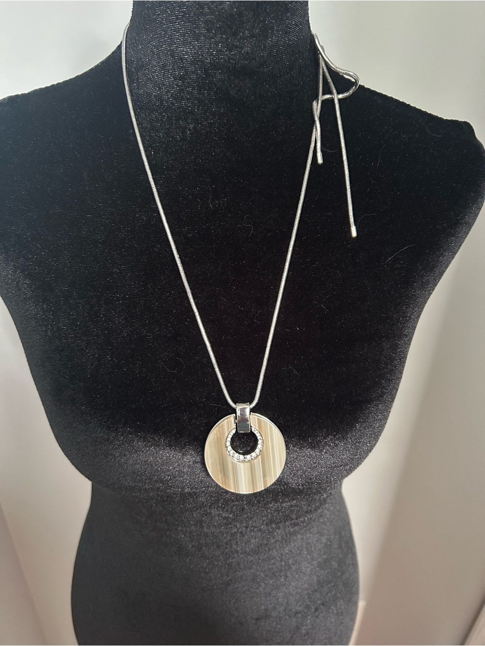 Chico's Silver and Black Striped Circle Pendant Necklace